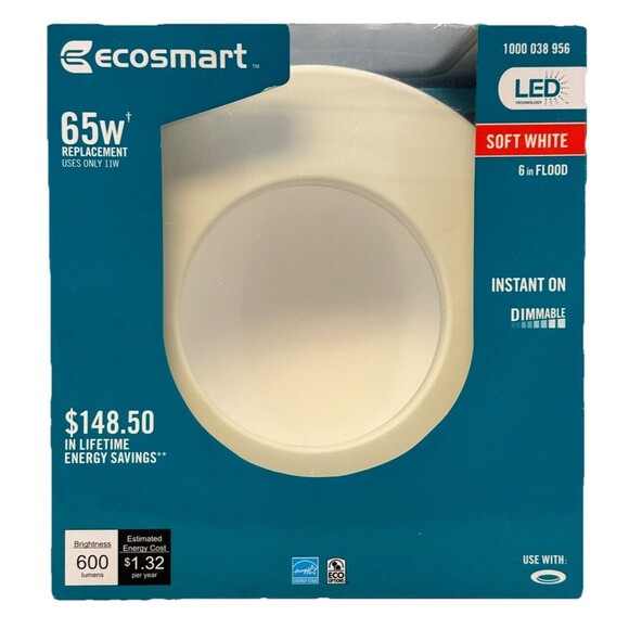 Ecosmart 65w 6 Inch Replacement LED Soft White Flood Light 600 Lumen 120v‎ - Picture 1 of 5
